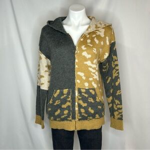 Color-block Leopard Zipper Women’s Knit Hoodie - Mystree, Small